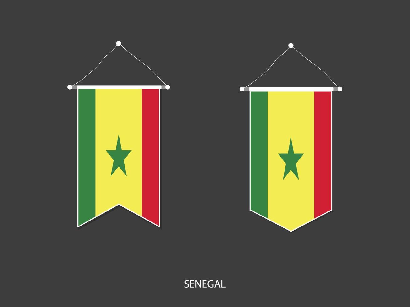 bandera de senegal en varias formas, vector de banderín de bandera de fútbol, ilustración vectorial.