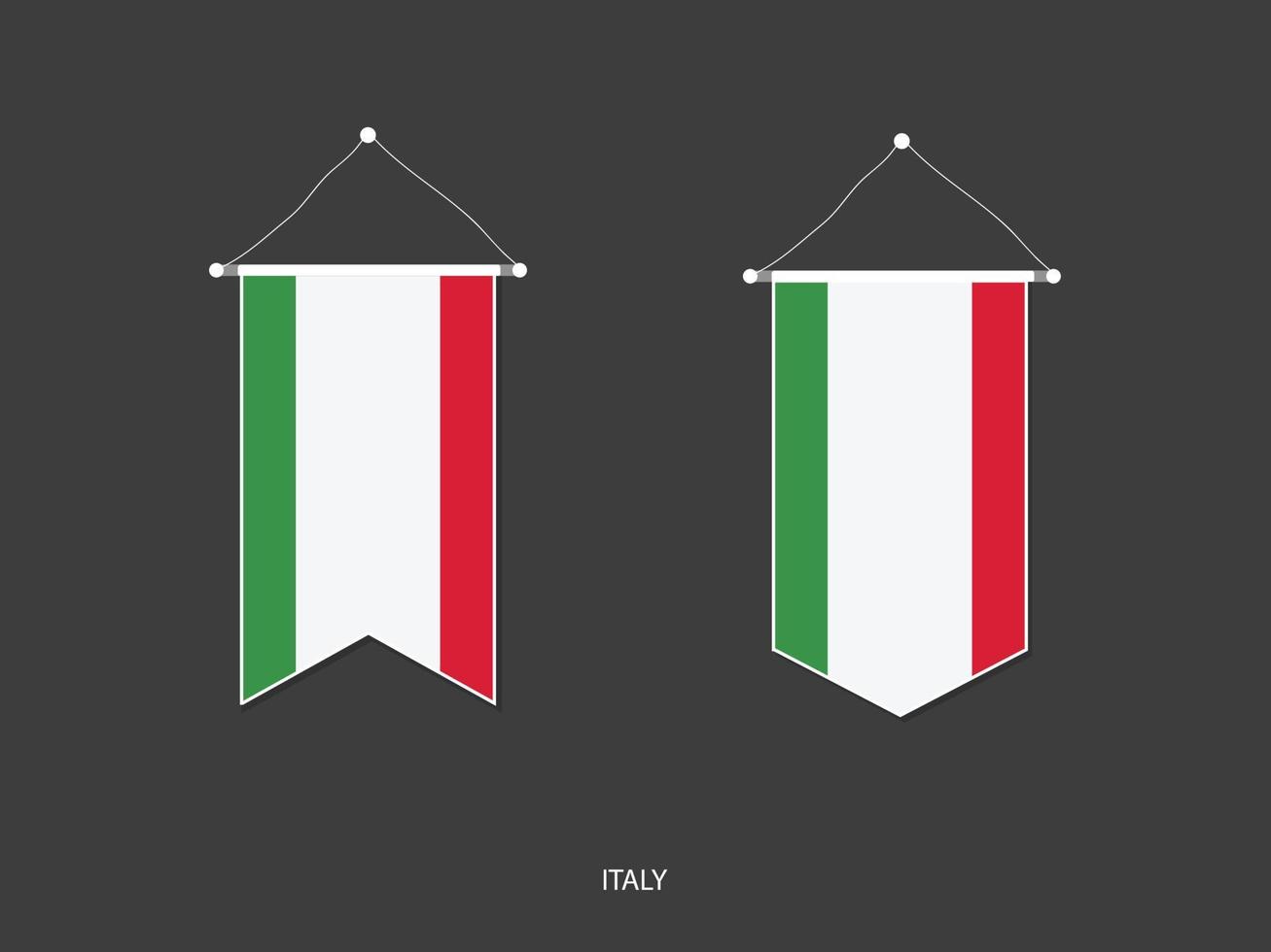 bandera de italia en varias formas, vector de banderín de bandera de fútbol, ilustración vectorial.