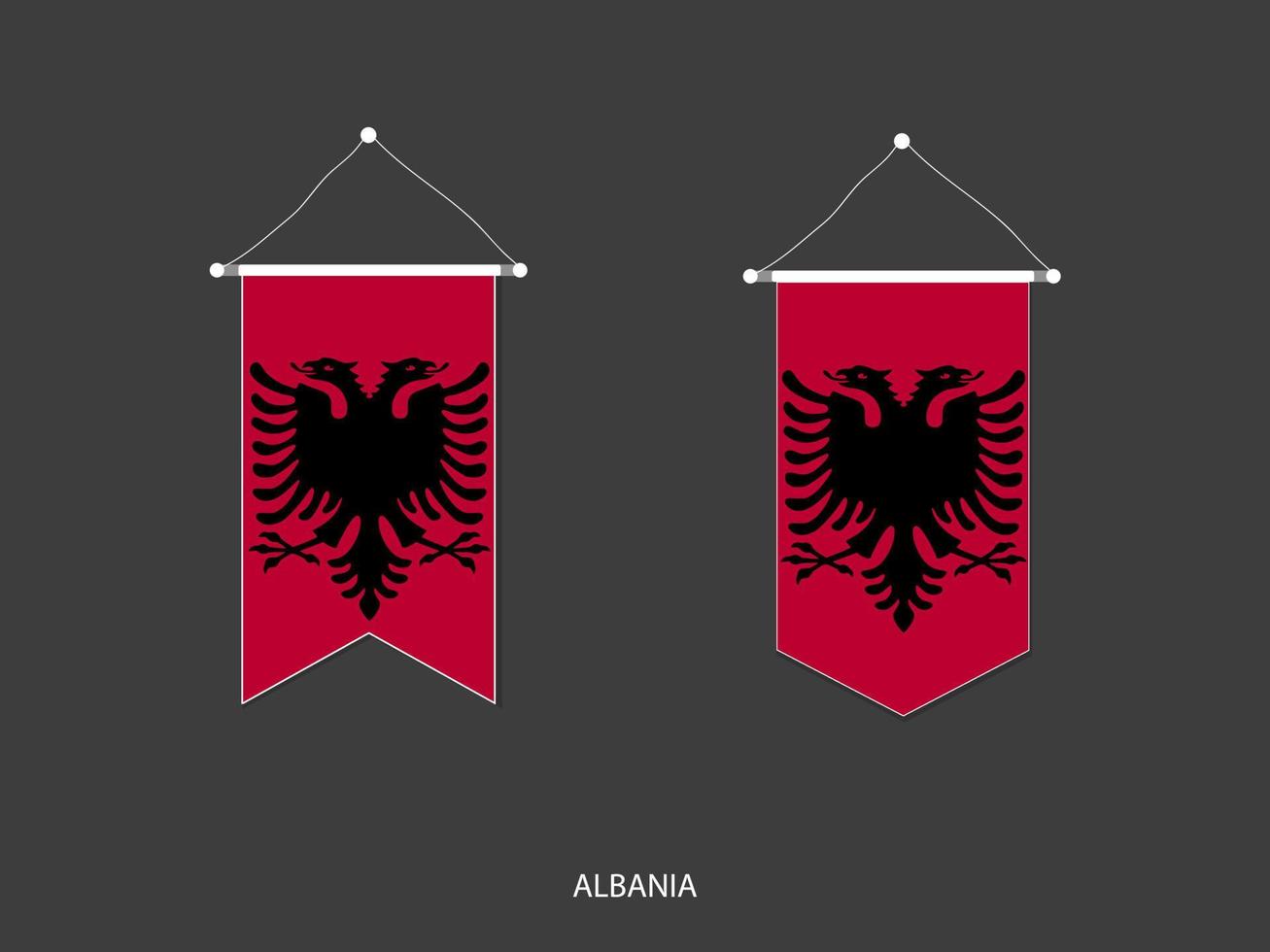 bandera de albania en varias formas, vector de banderín de bandera de fútbol, ilustración vectorial.