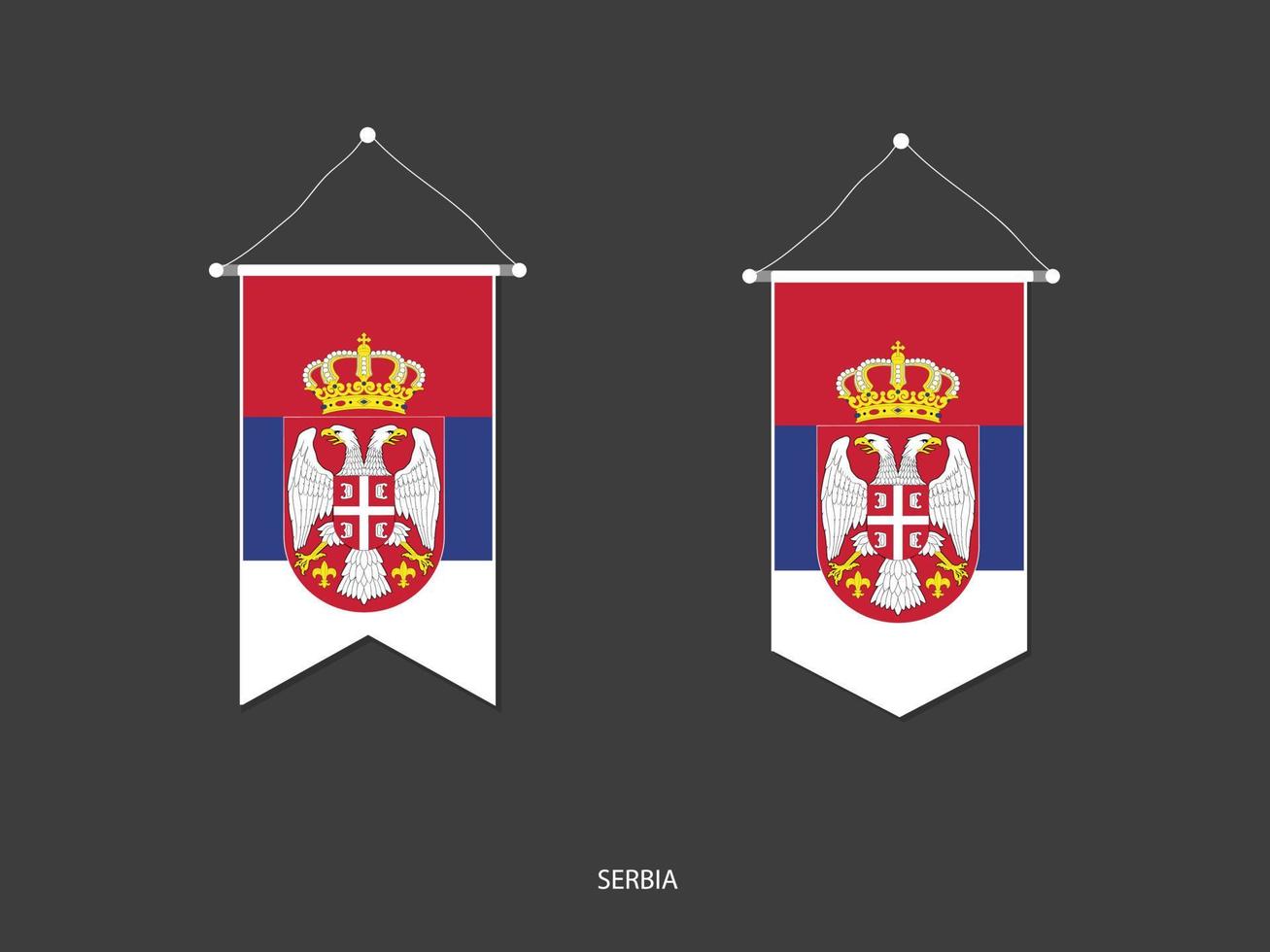 bandera serbia en varias formas, vector de banderín de bandera de fútbol, ilustración vectorial.