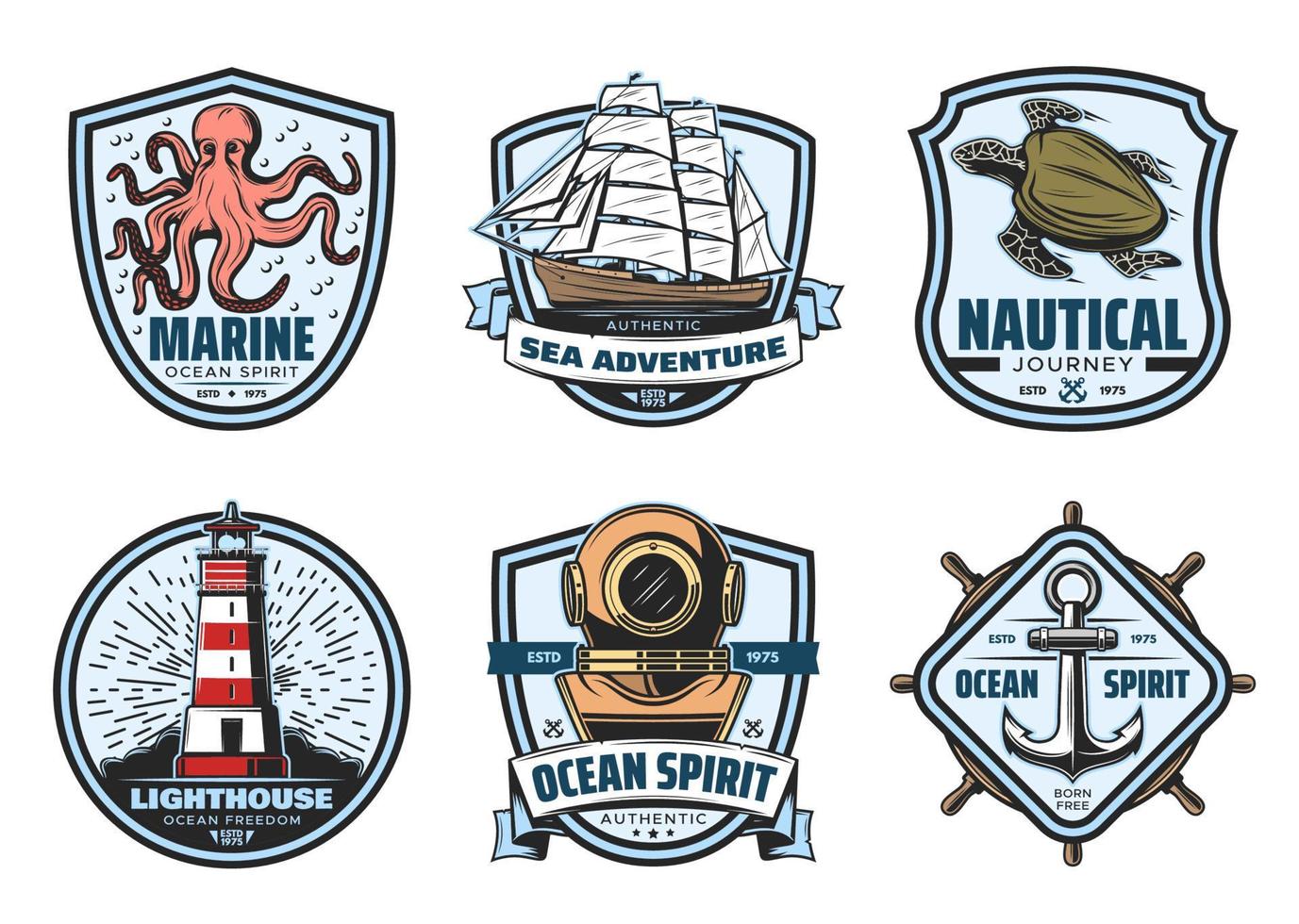 Sea adventure vintage label for nautical heraldry vector