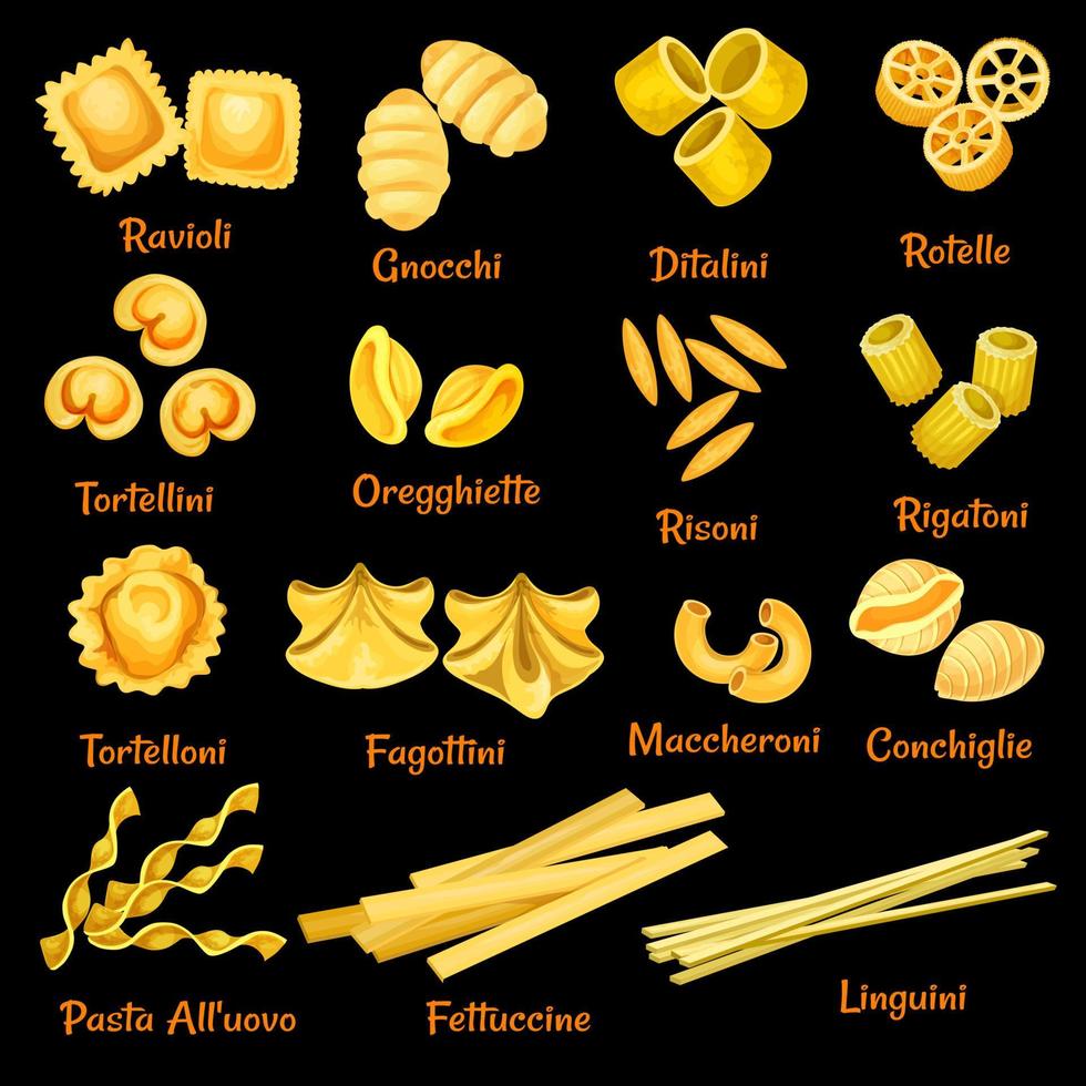 Vector Italian pasta sorts icons