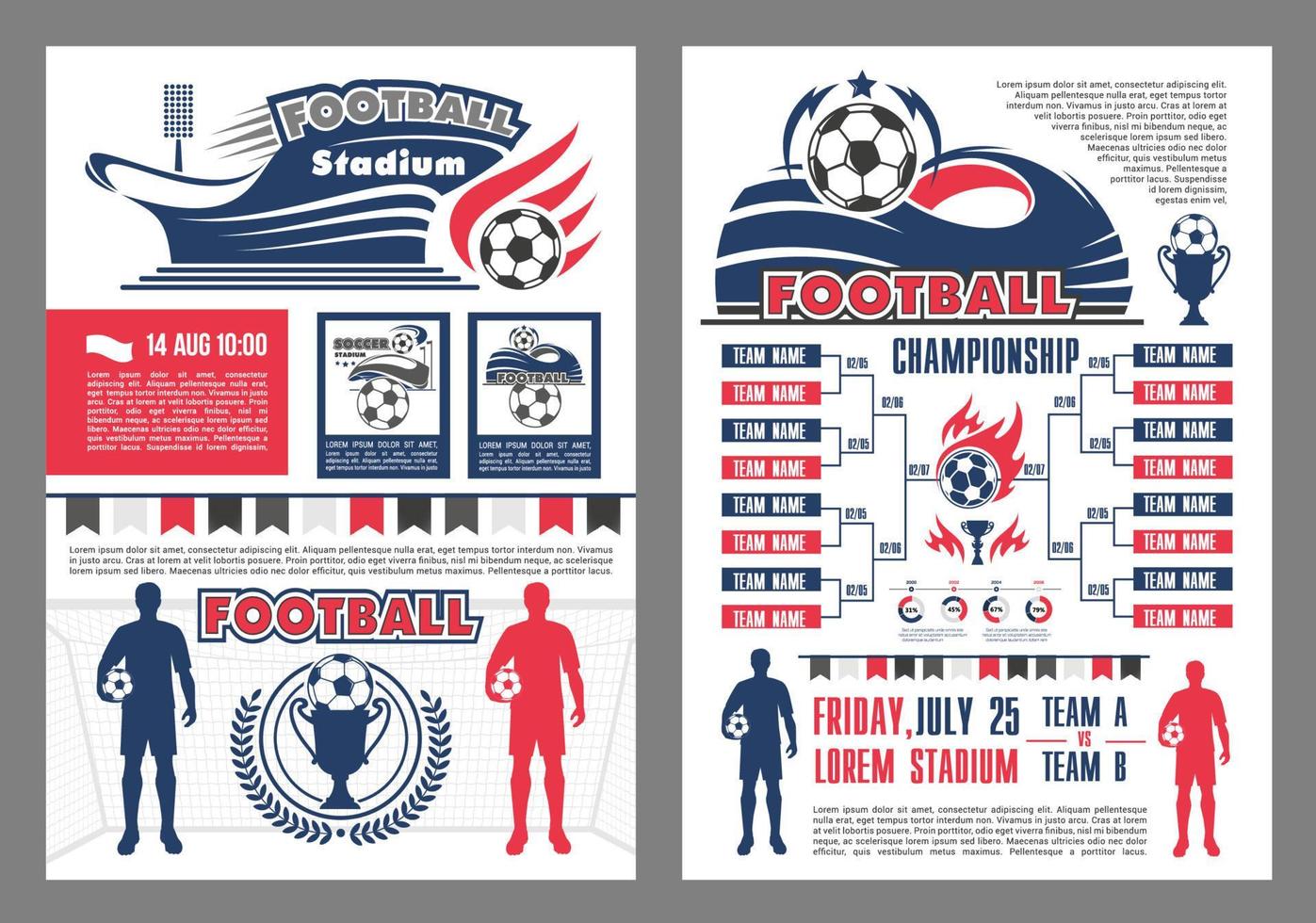 Football stadium and soccer match schedule poster vector