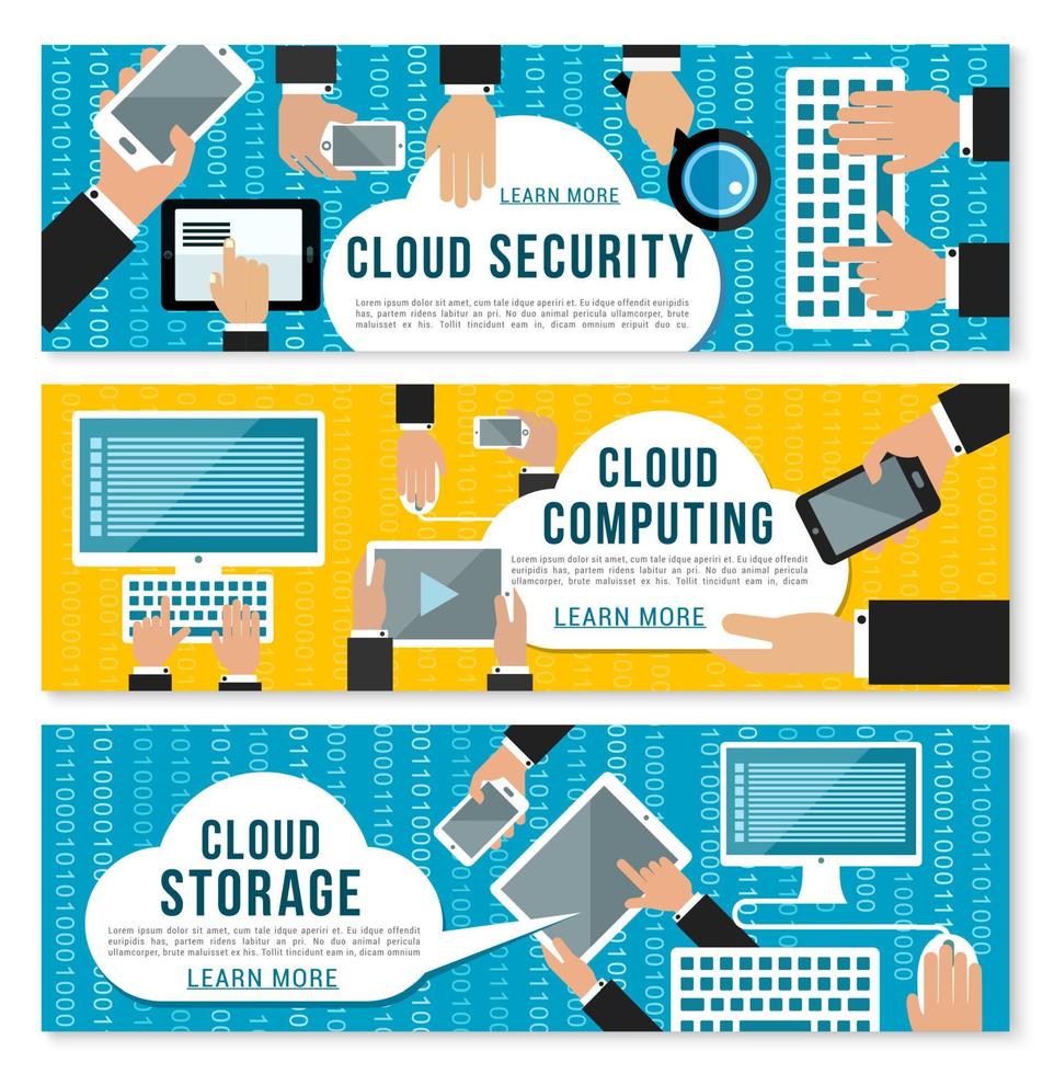 Cloud computing, data storage and security banner vector