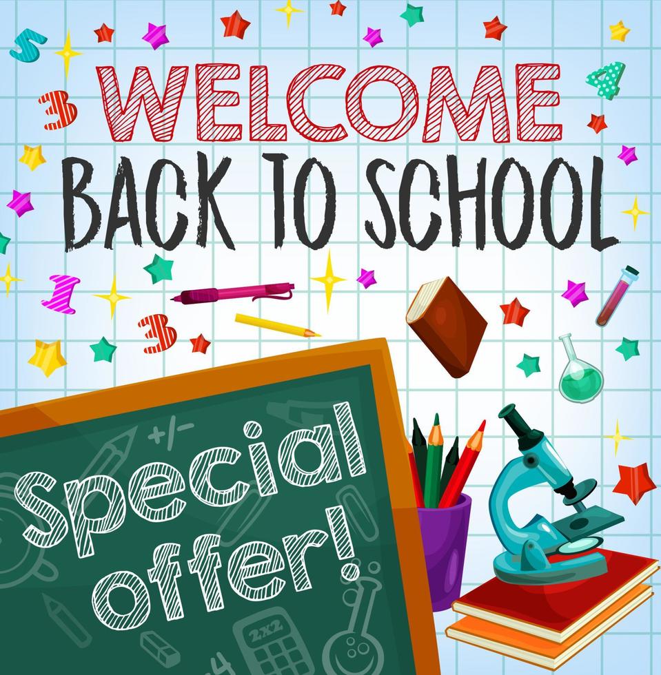 Back to school sale special offer poster design vector