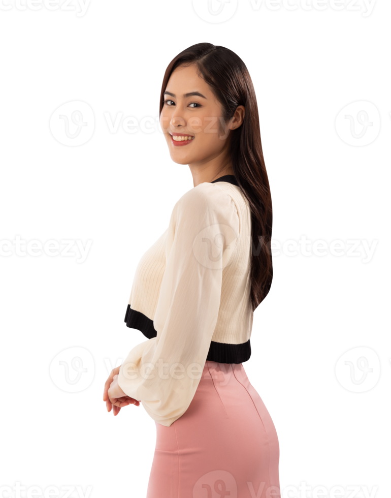 Portrait of a smiling asian woman cutout, Png file