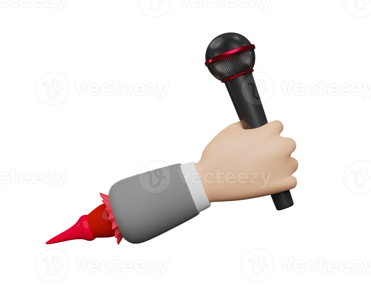 personaje de dibujos animados periodista manos sosteniendo micrófono negro aislado. ilustración 3d o renderizado 3d png