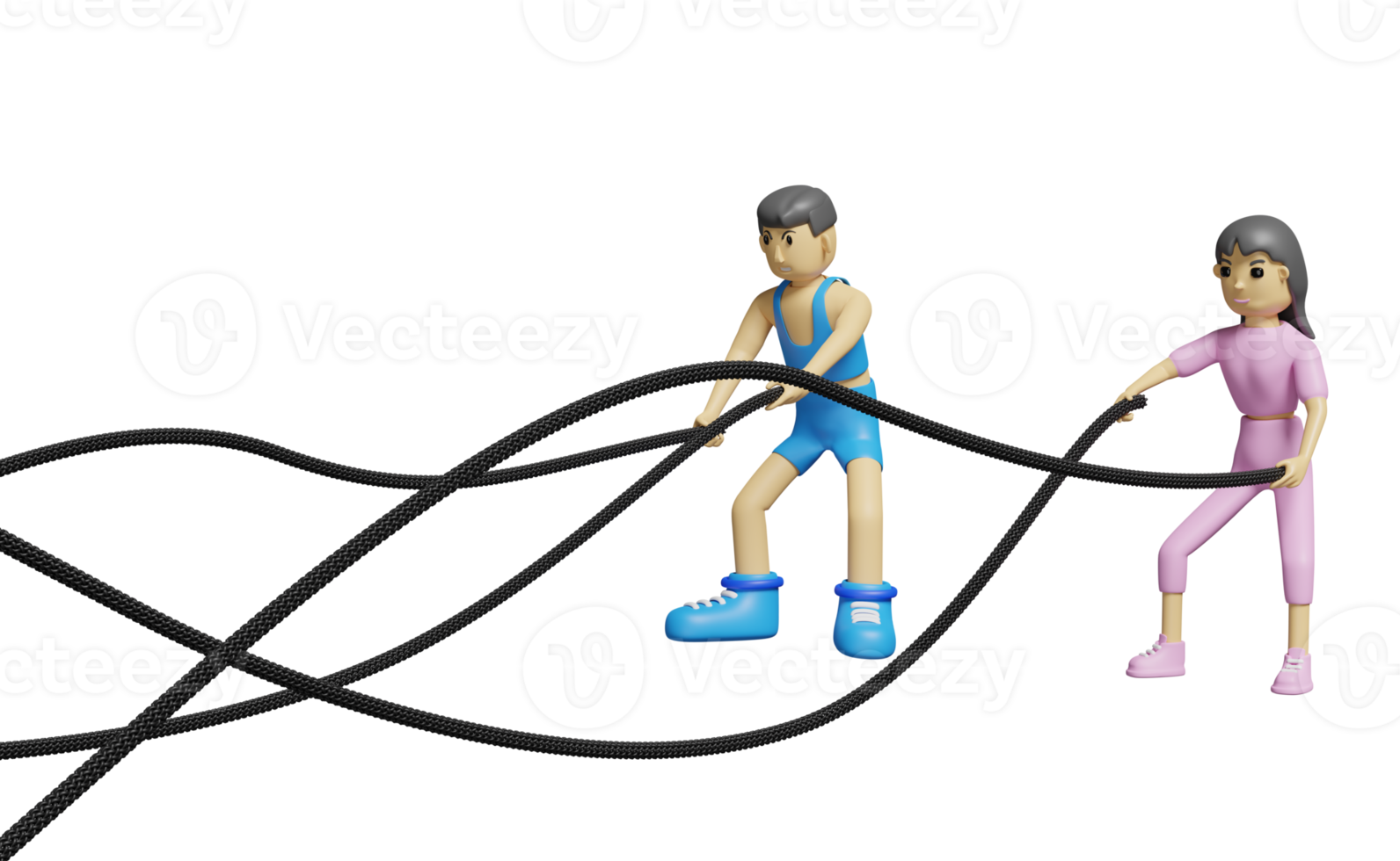 cartoon character fitness people with battle ropes exercise in gym. exercise for health Concept, 3d illustration or 3d render png