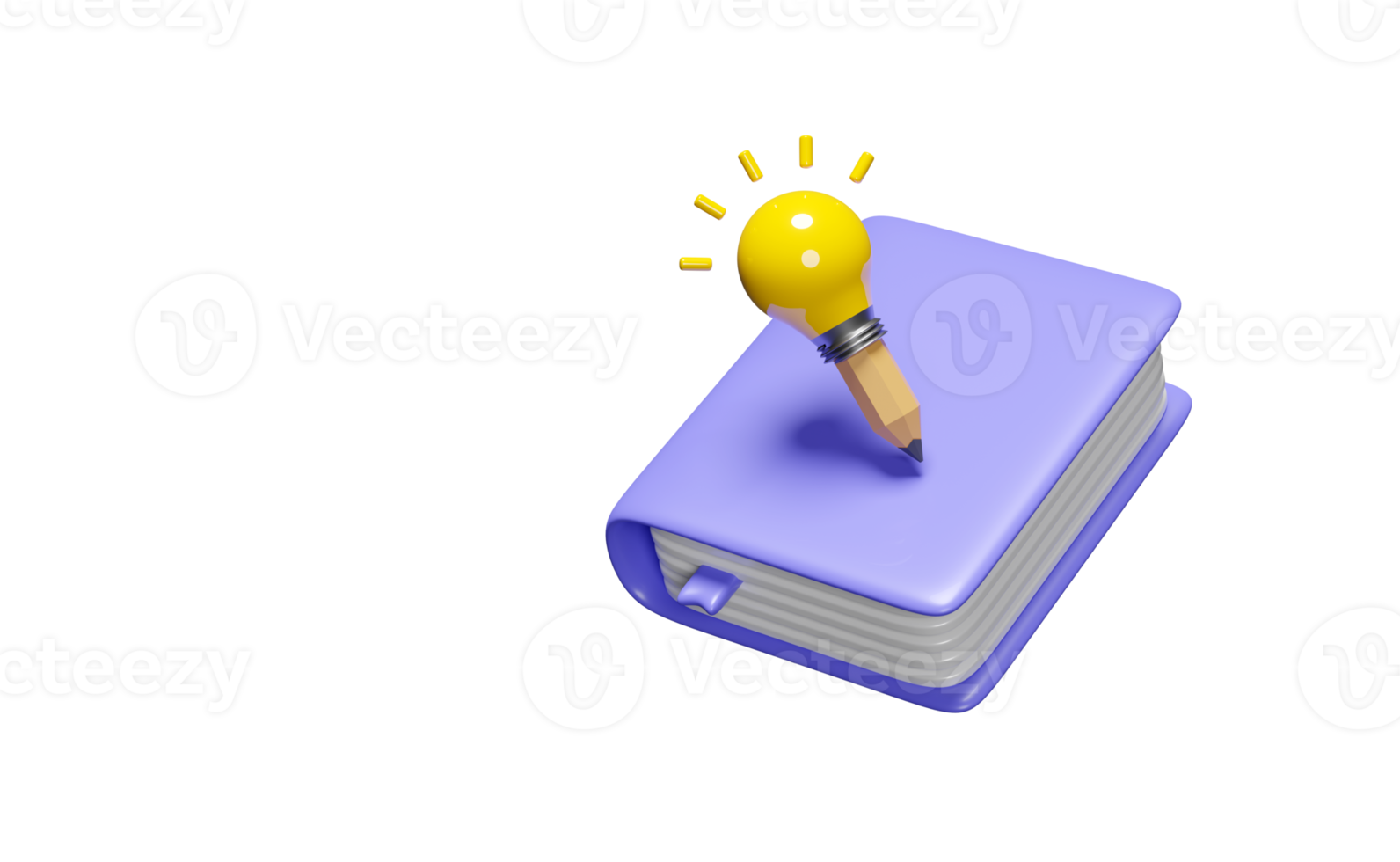 3d viola manuale, vicino libro icona con leggero lampadina, matita isolato. idea mancia formazione scolastica, conoscenza crea idee concetto, minimo astratto, 3d rendere illustrazione png