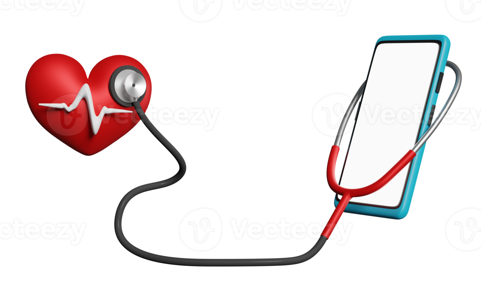 stethoscope with smartphone and blood pressure heart rate, Concept 3d illustration or 3d render png