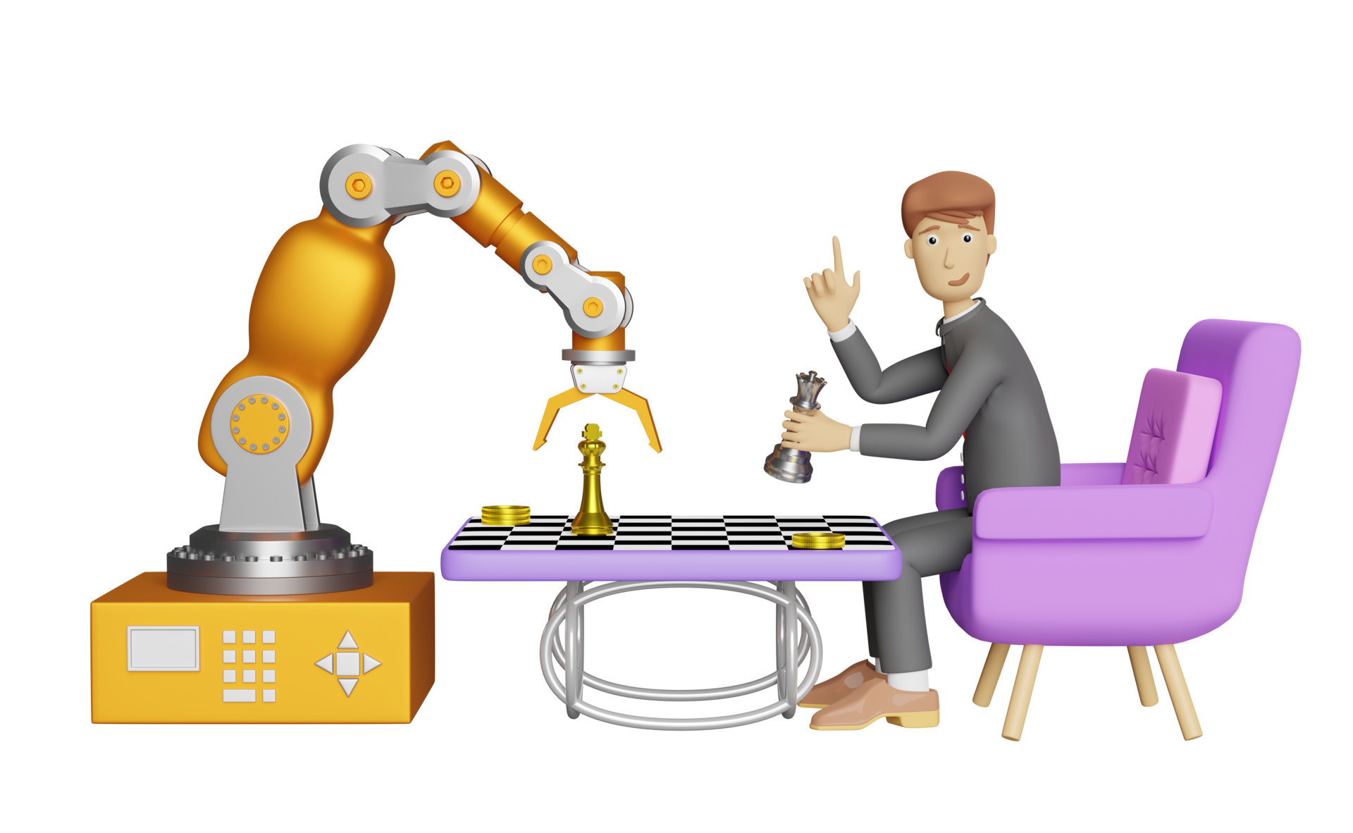 Free cartoon character businessman hand pointing and robot arm playing  chess isolated. Business Strategy with digital marketing plan concept, 3d  illustration or 3d render 13167637 PNG with Transparent Background