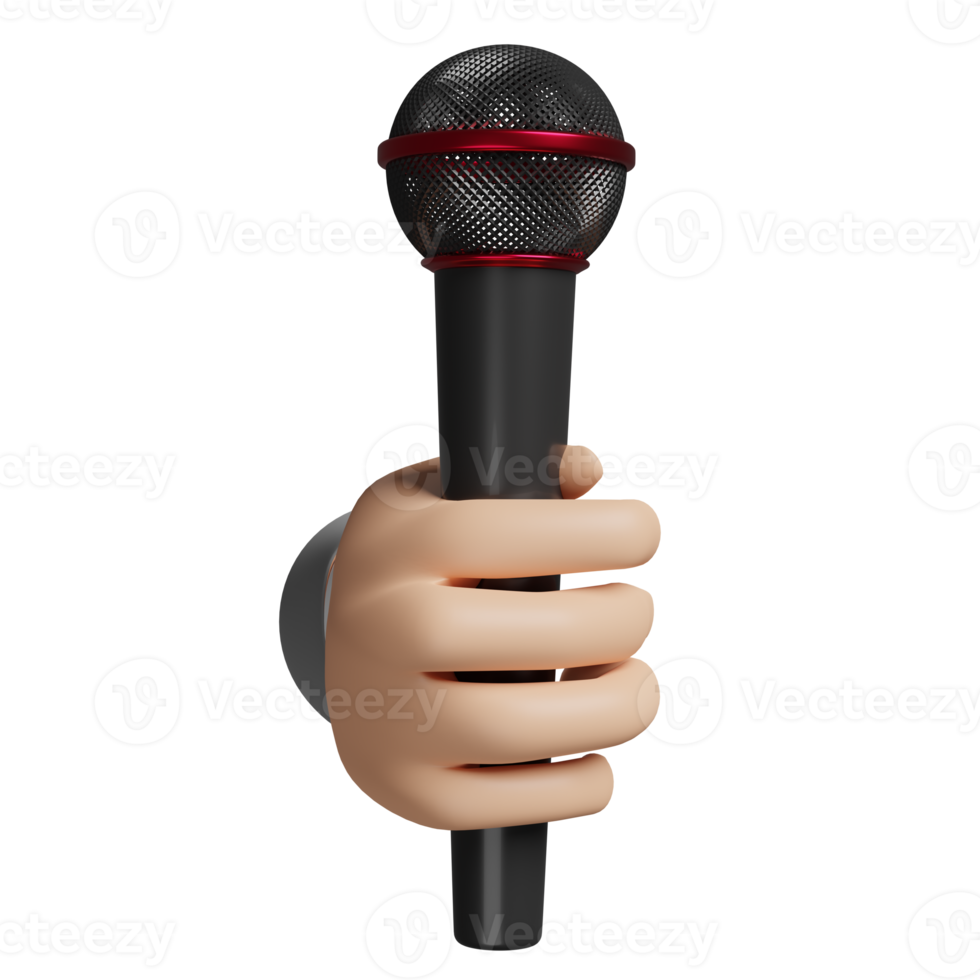 cartoon journalist hands holding black microphone isolated. 3d render illustration png