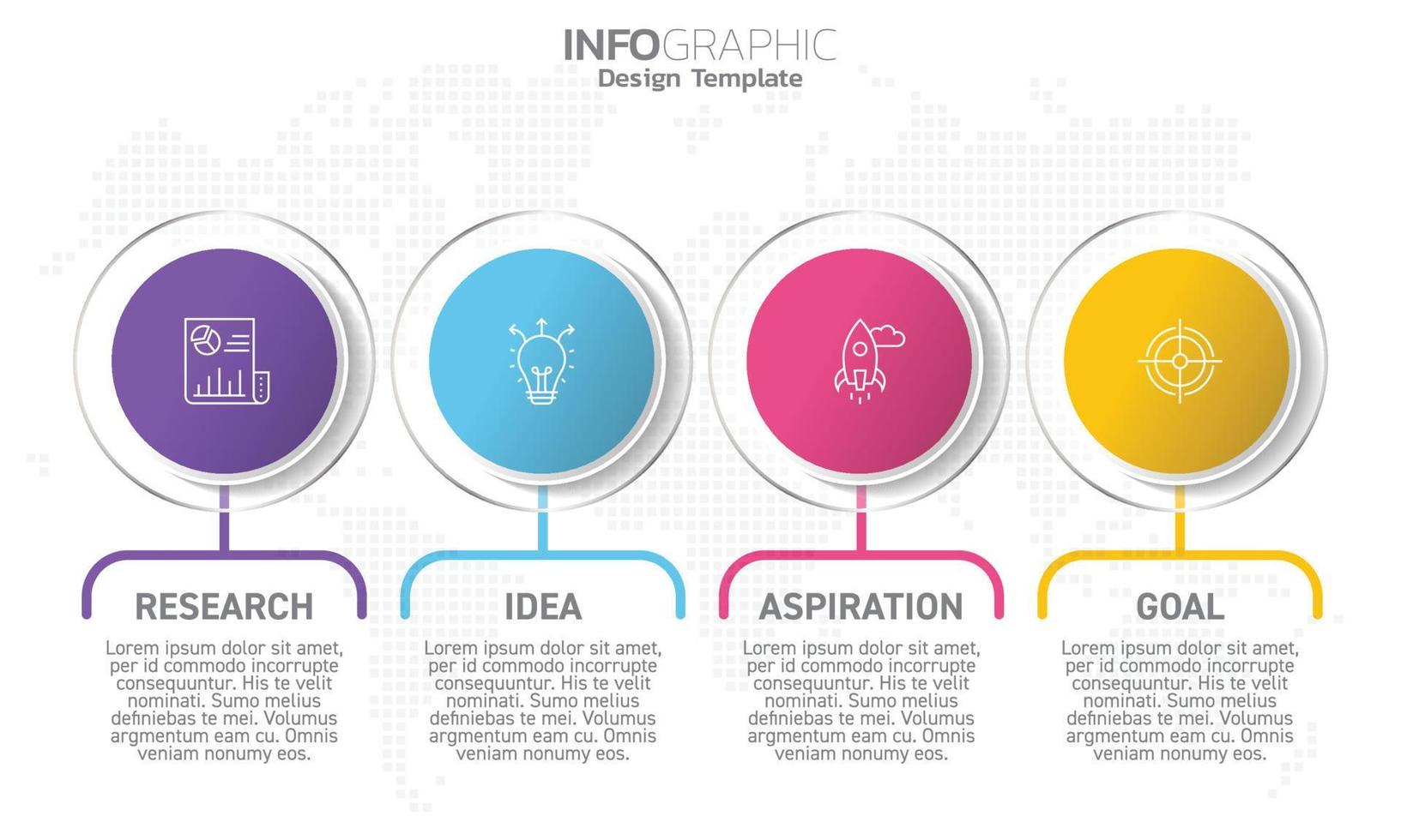 Infografía empresarial 4 pasos para el éxito con la inspiración y el objetivo de la idea de investigación. vector