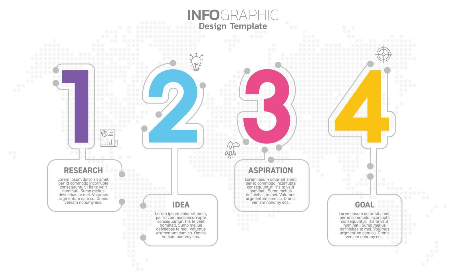 Infografía empresarial 4 pasos para el éxito con la inspiración y el objetivo de la idea de investigación. vector