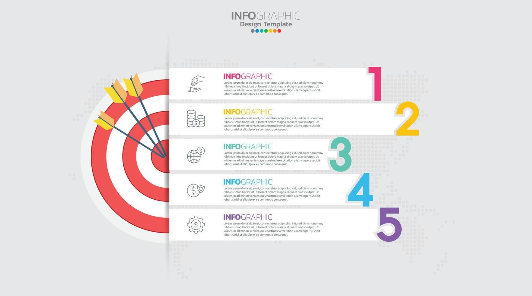 Target with five steps to your goal infographic template for web, business, presentations. vector