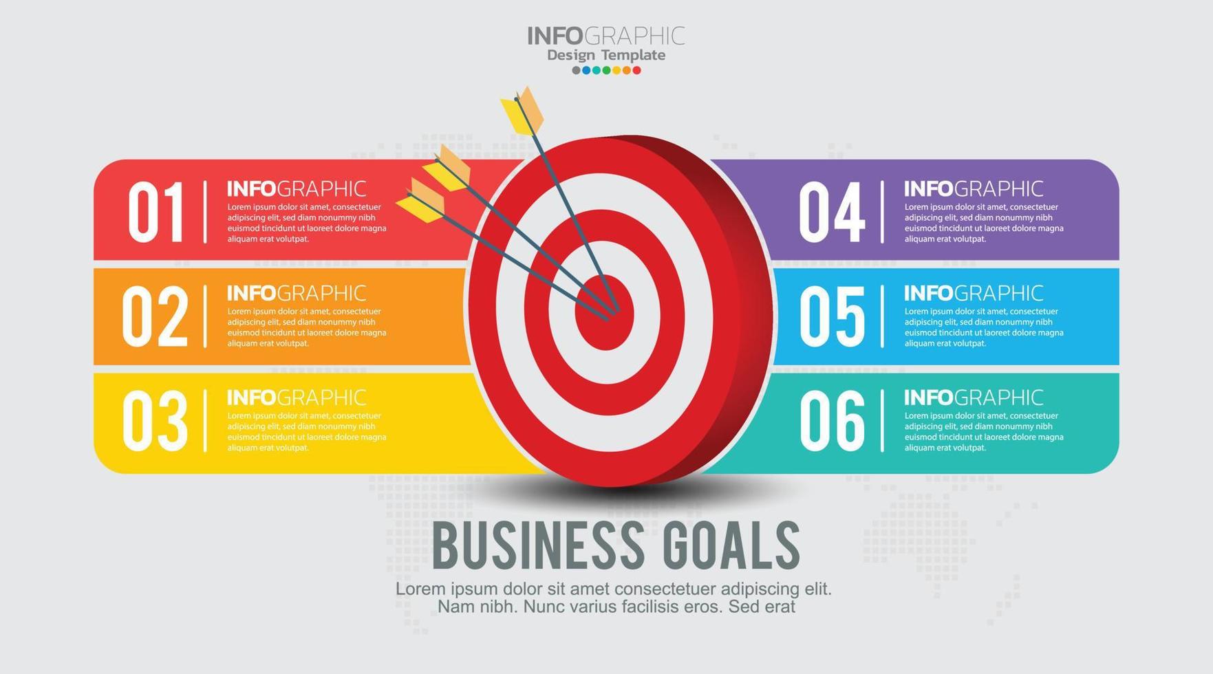 Target with six steps to your goal infographic template for web, business, presentations. vector