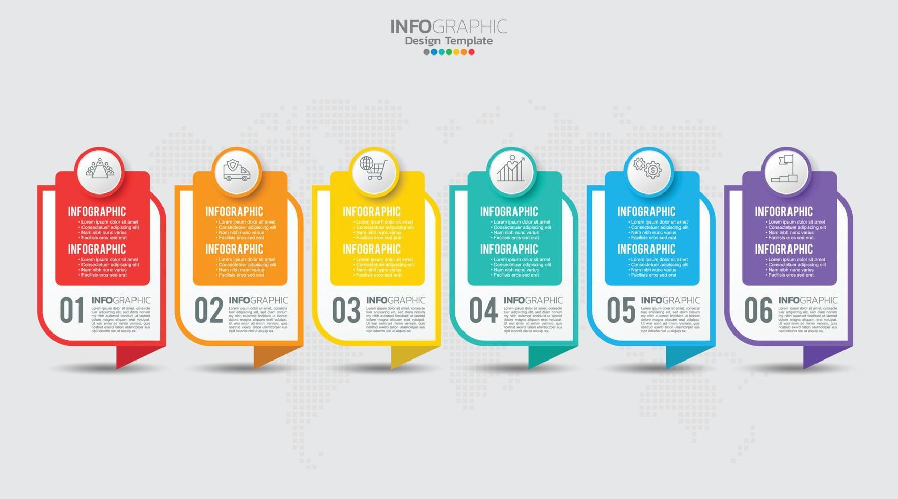 Timeline infographic vector with 6 steps can be used for workflow, layout, diagram, annual report, web design.