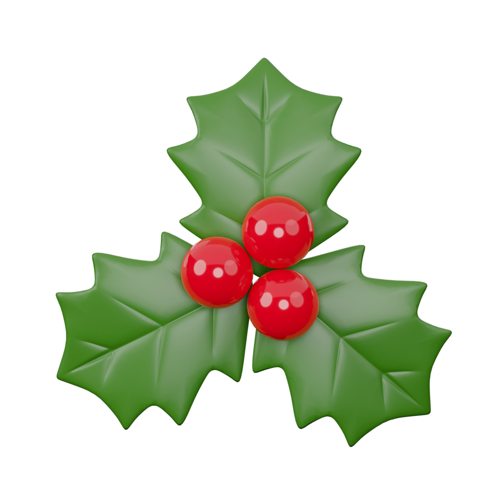 3D holly, Christmas decoration. PNG file