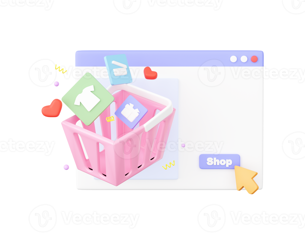 online shopping on web page concept. e-commerce website design. 3d rendering png