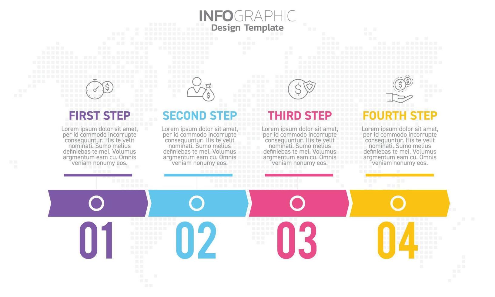 Business infographic 4 steps to success with research idea inspiration and goal. vector