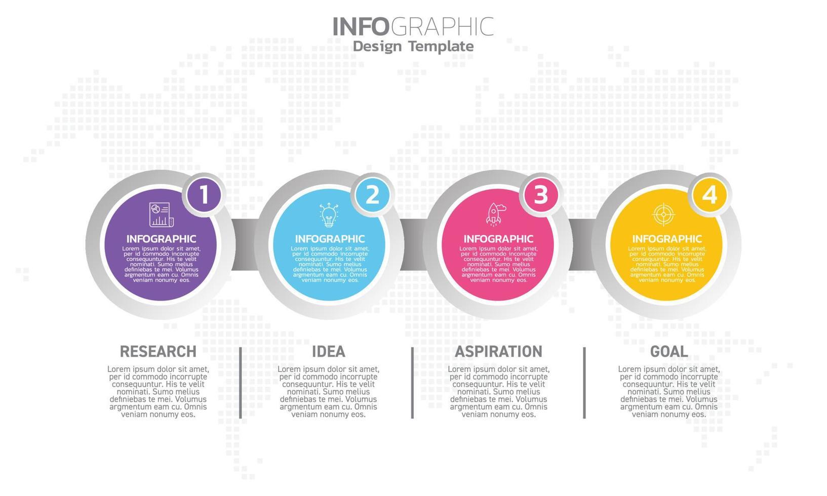 Business infographic 4 steps to success with research idea inspiration and goal. vector