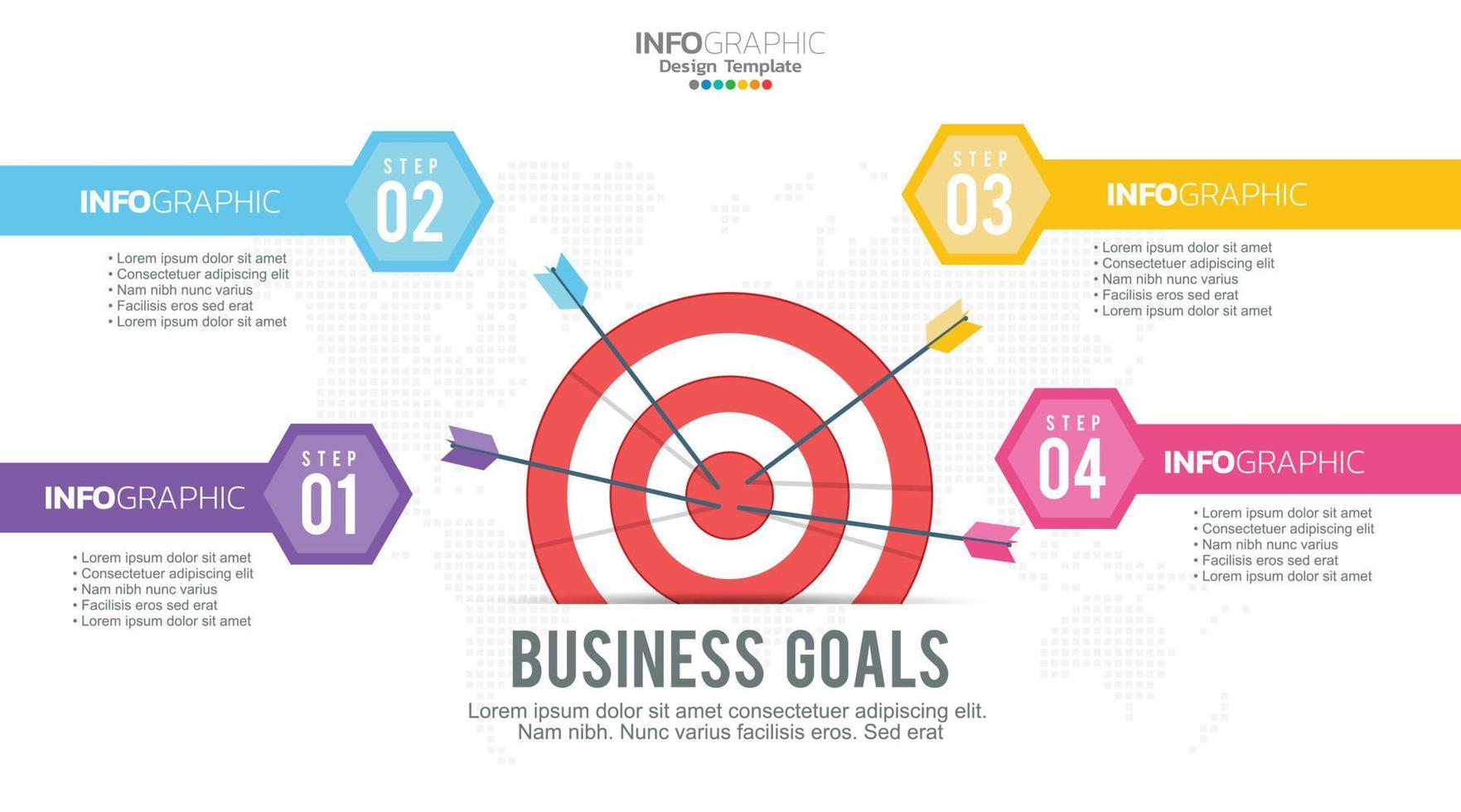 objetivo con cuatro pasos para la plantilla infográfica de su objetivo para web, negocios, presentaciones. vector