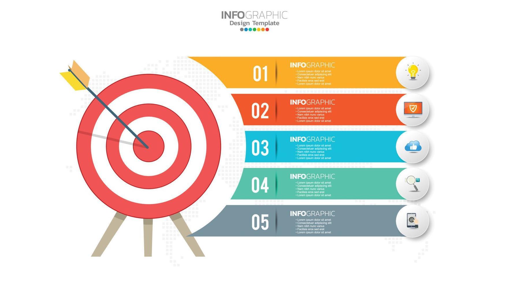 Target with five steps to your goal infographic template for web, business, presentations. vector