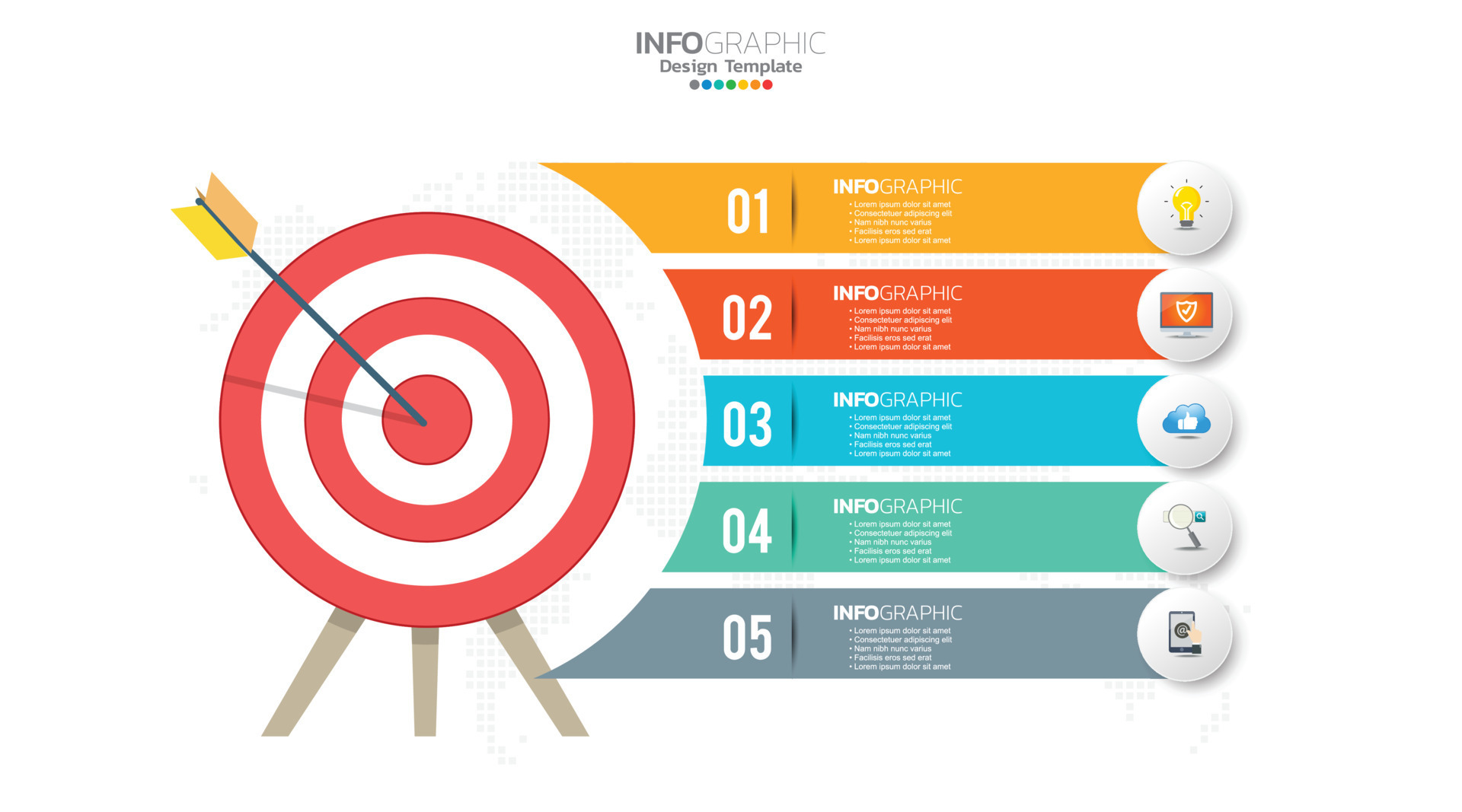 Target with five steps to your goal infographic template for web
