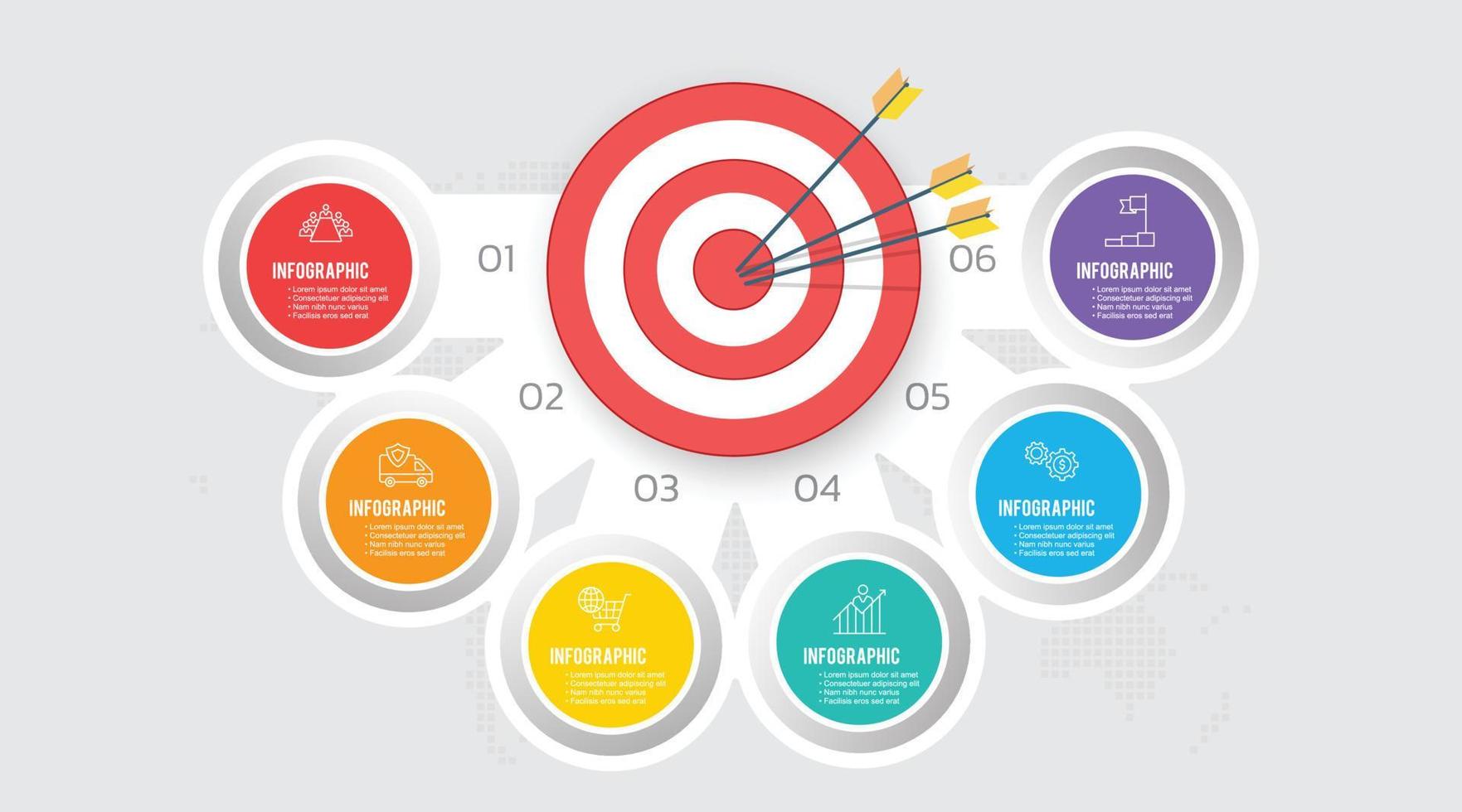 Target with six steps to your goal infographic template for web, business, presentations. vector
