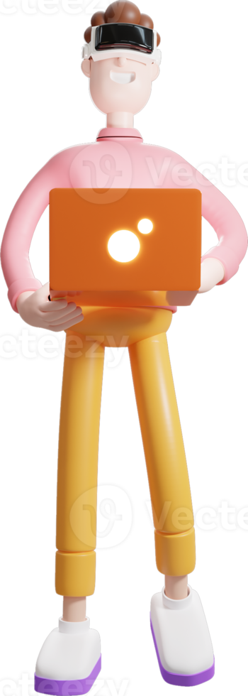 man standing 3d character hold a notebook png