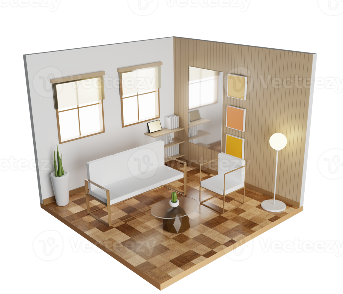 vivente camera interno 3d illustrazione isometrico png