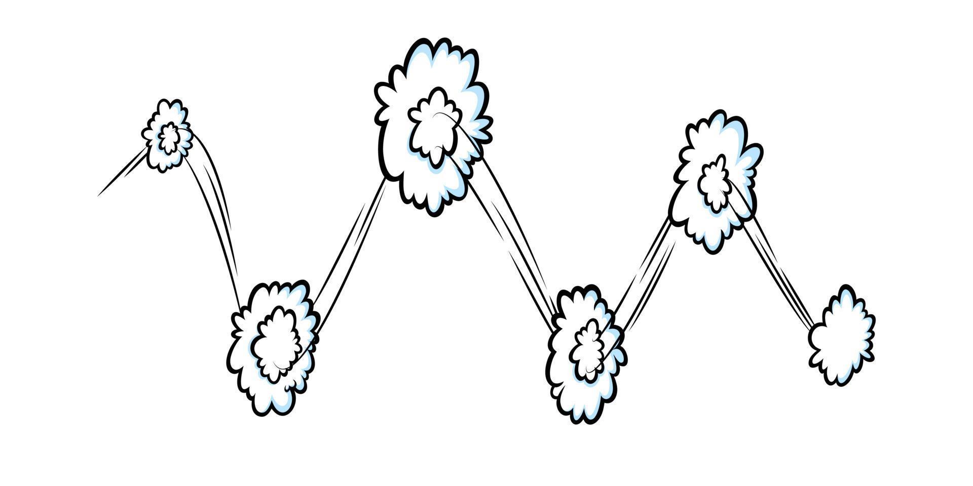 efecto de velocidad cómica con nubes. nubes cómicas con líneas de rastro de movimiento. ilustración vectorial vector