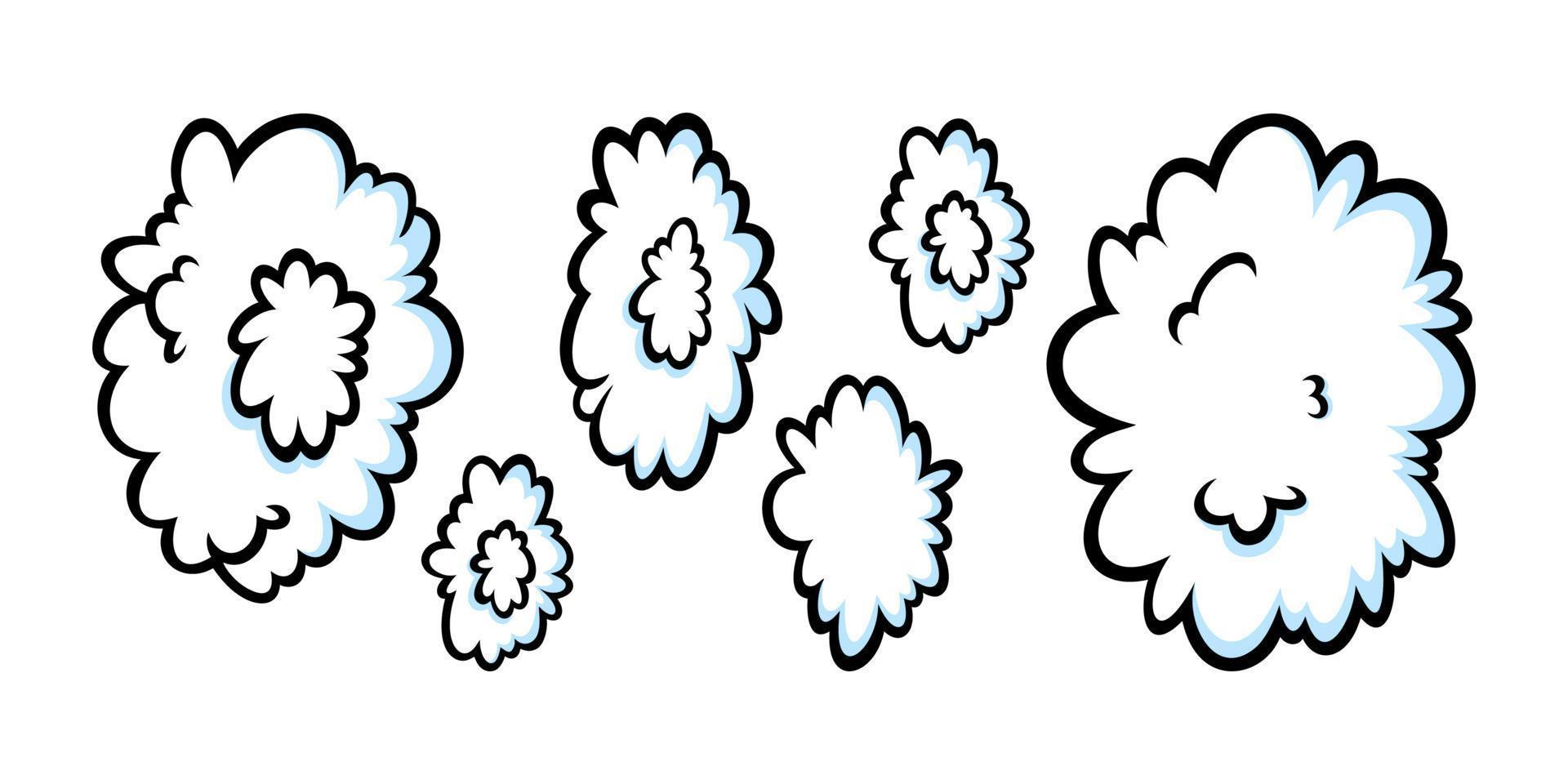 Steam rings in comic style. Growing row of round clouds of vapour or smoke for cigar, cigarette or quick motion. Vector illustration