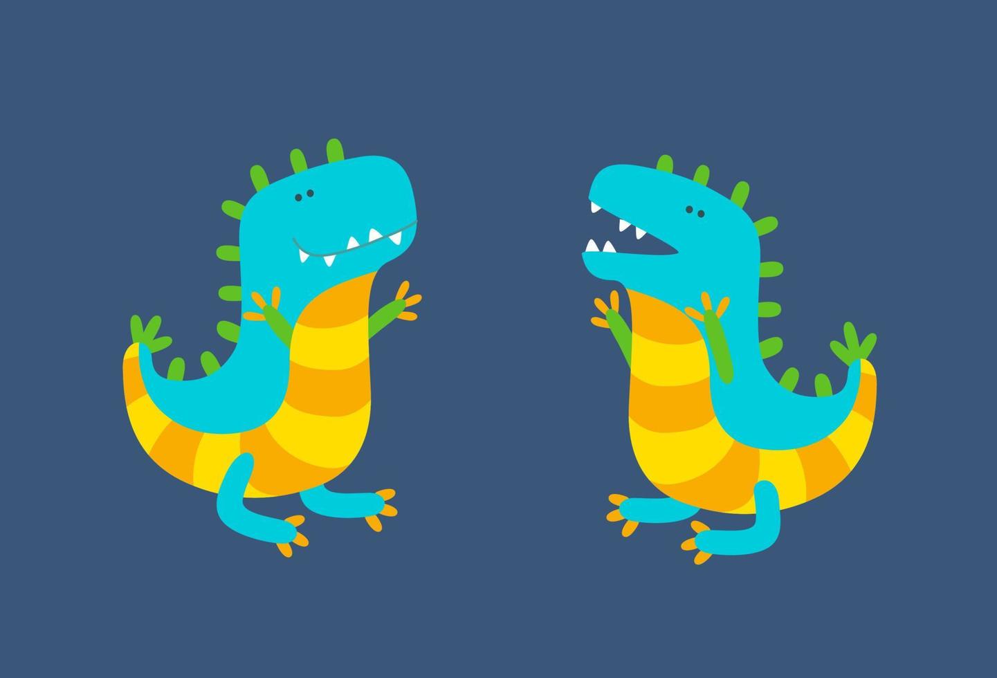 dinosaurios divertidos sobre fondo azul oscuro. ilustración vectorial vector