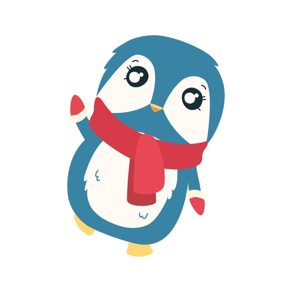 Penguin in red scarf. Cute Christmas penguin character. Vector illustration