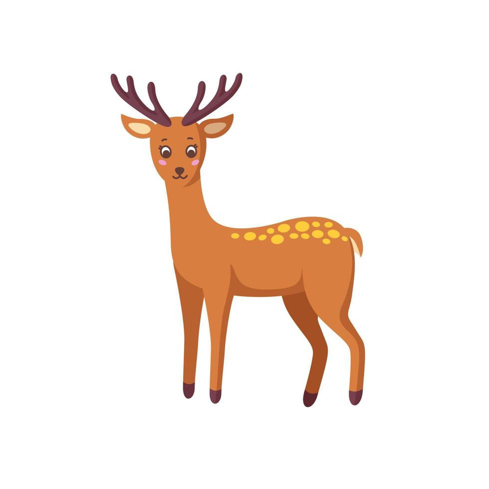 Reindeer isolated in white background. Woodland deer in cartoon style. Vector illustration