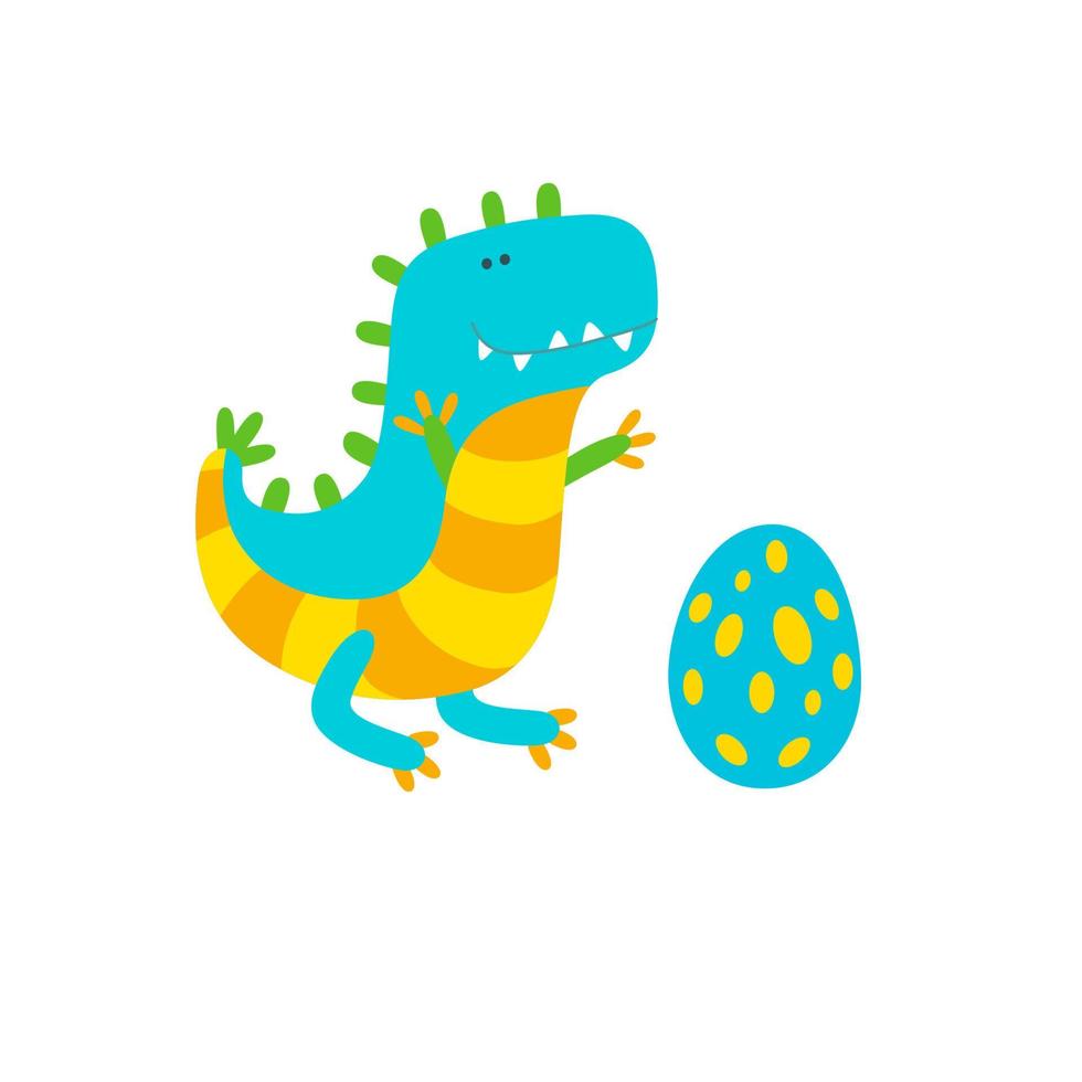 Dino with egg on white background. Vector illustration