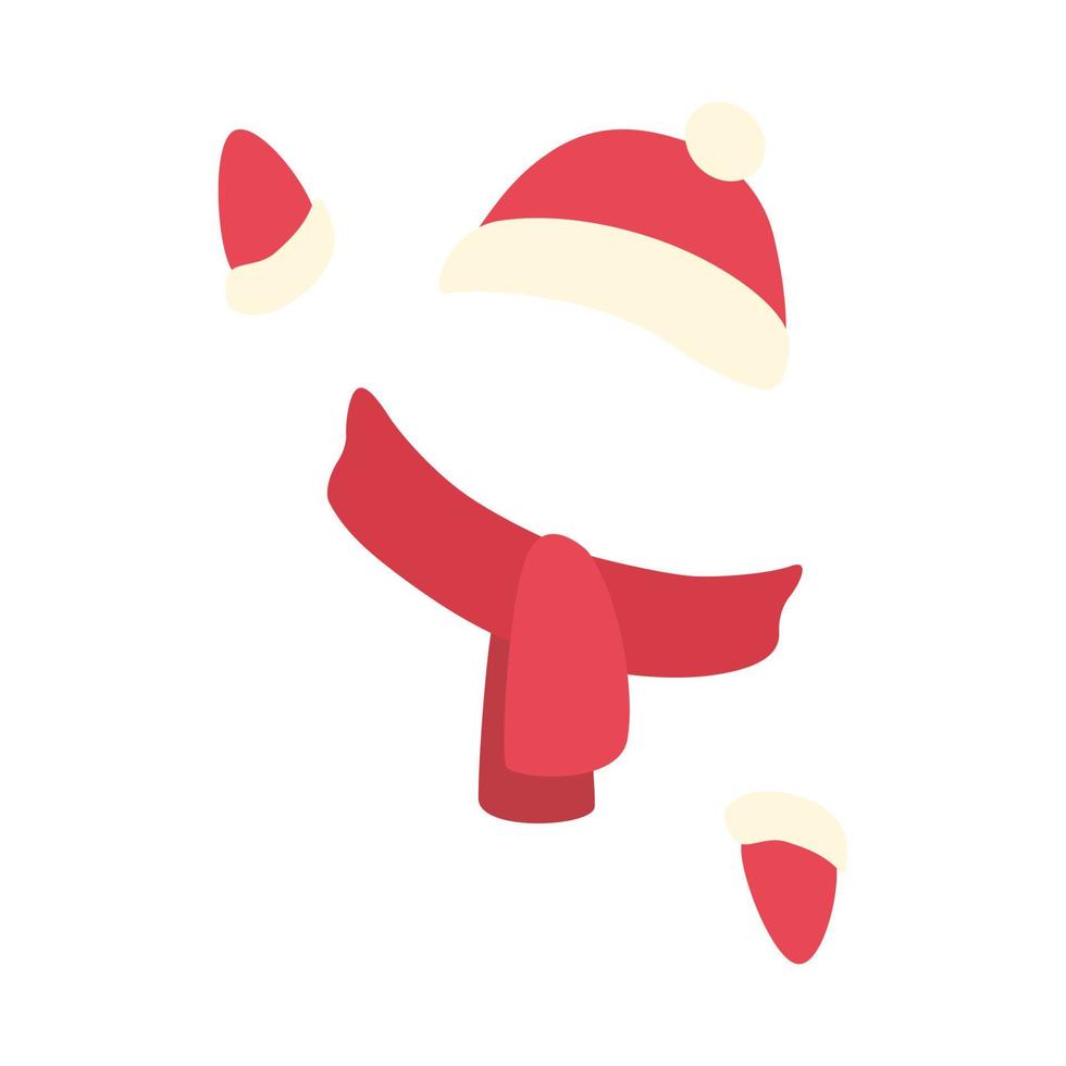 Conjunto de gorro, bufanda y manoplas. ropa de lana de punto rojo santa. ilustración vectorial vector