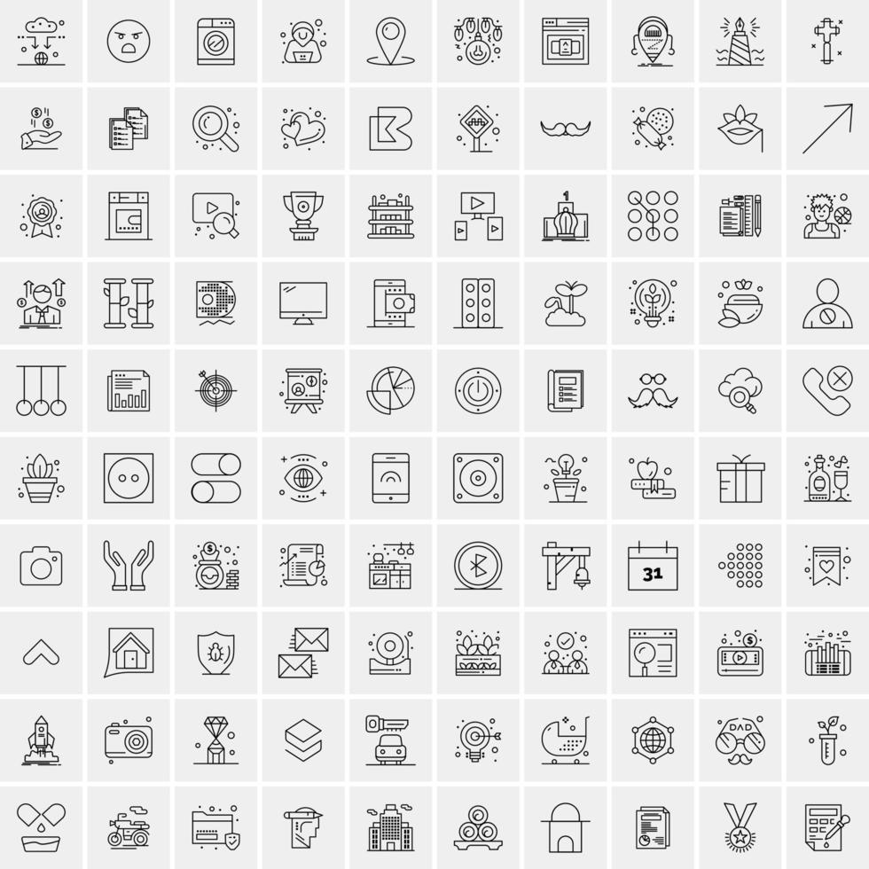 paquete de 100 iconos de líneas universales para móviles y web vector