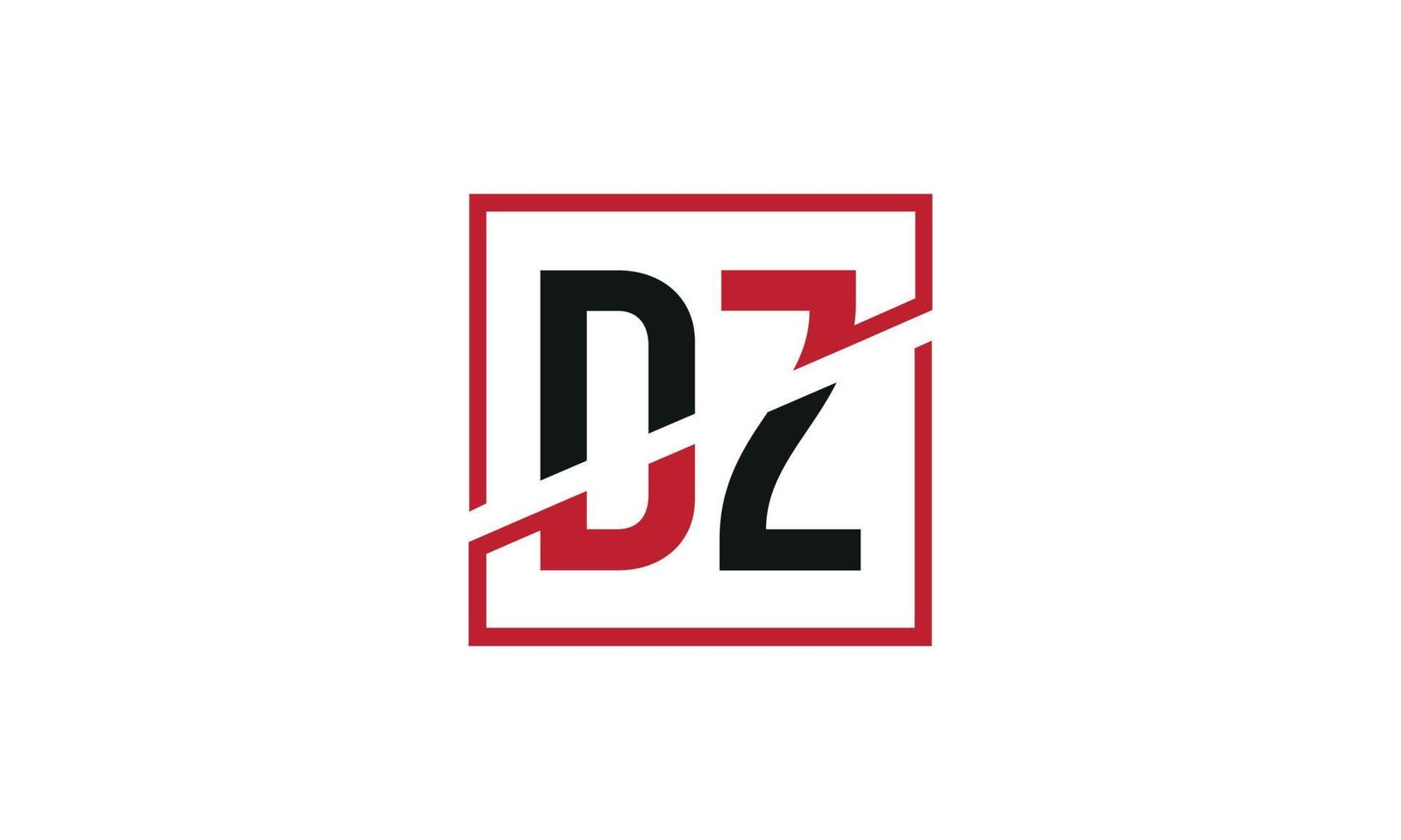 DZ logo design. Initial DZ letter logo monogram design in black and red color with square shape. Pro vector