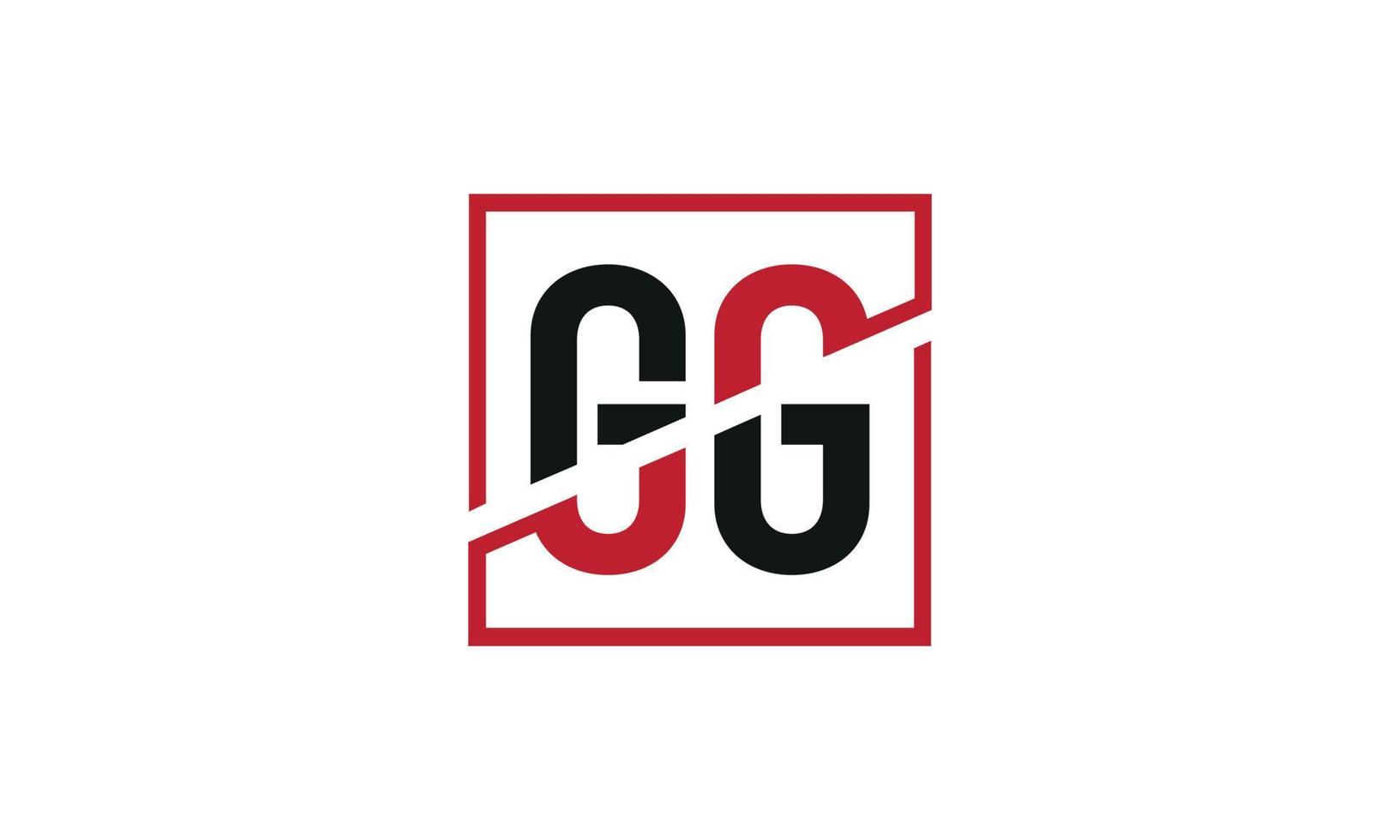 GG logo design. Initial GG letter logo monogram design in black and red color with square shape. Pro vector