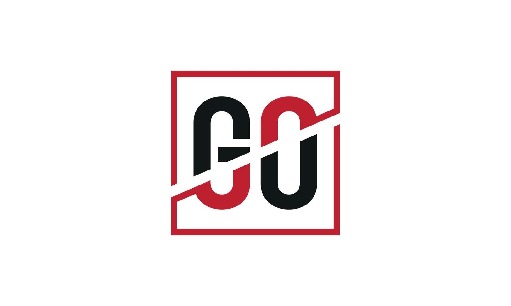 GO logo design. Initial GO letter logo monogram design in black and red color with square shape. Pro vector