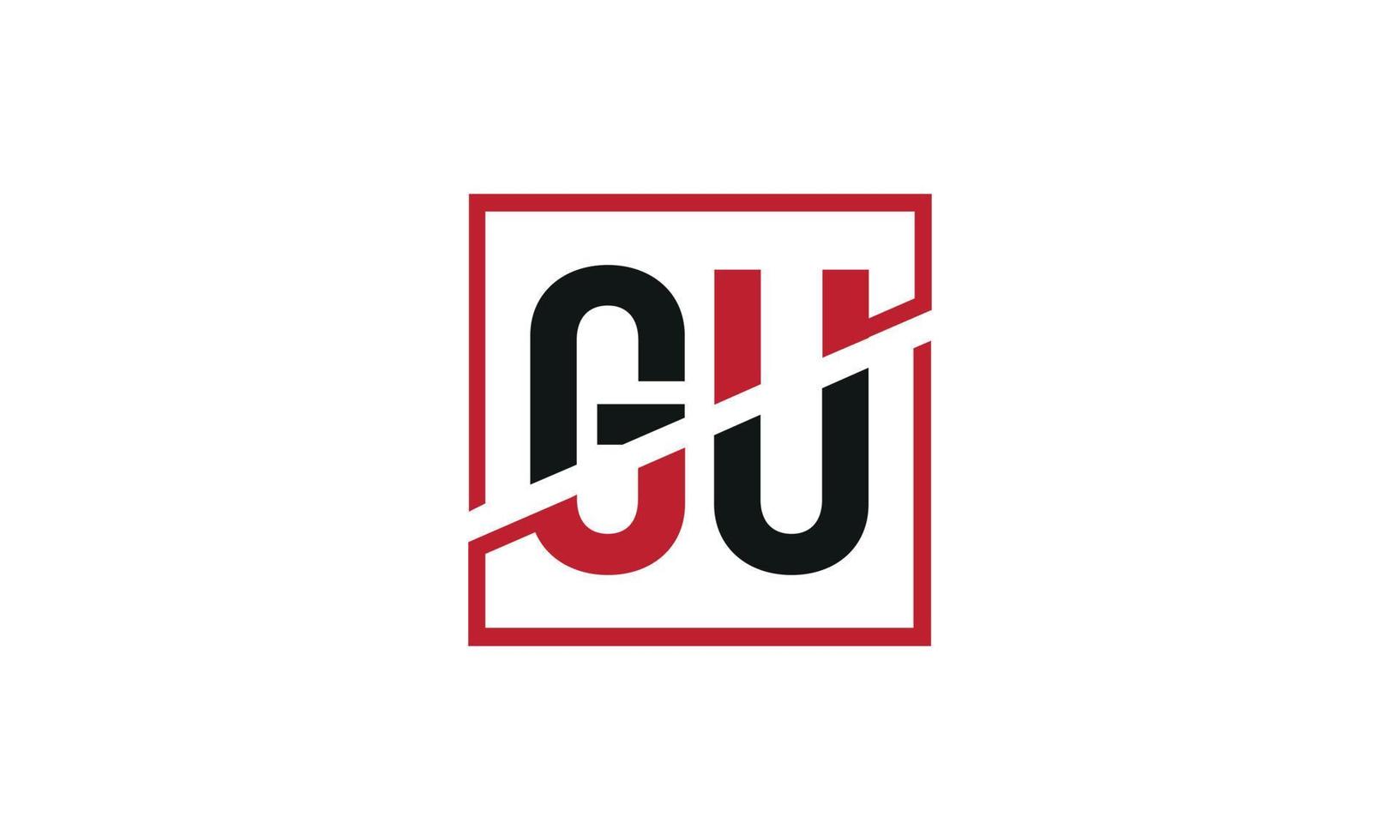 GU logo design. Initial GU letter logo monogram design in black and red color with square shape. Pro vector