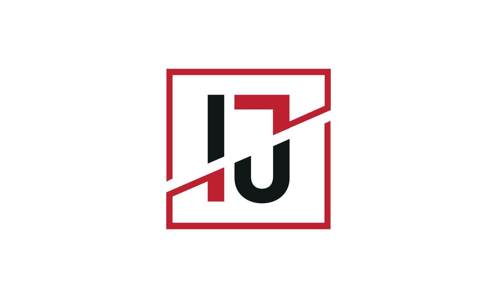 IJ logo design. Initial IJ letter logo monogram design in black and red color with square shape. Pro vector
