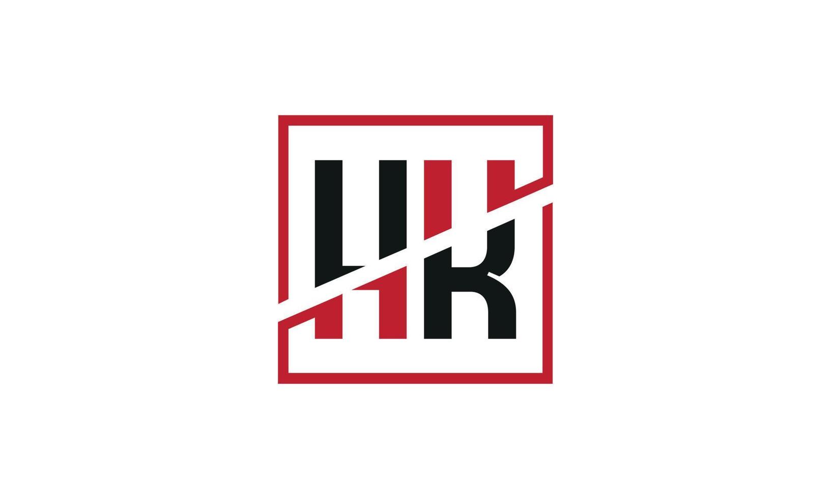 HK logo design. Initial HK letter logo monogram design in black and red color with square shape. Pro vector