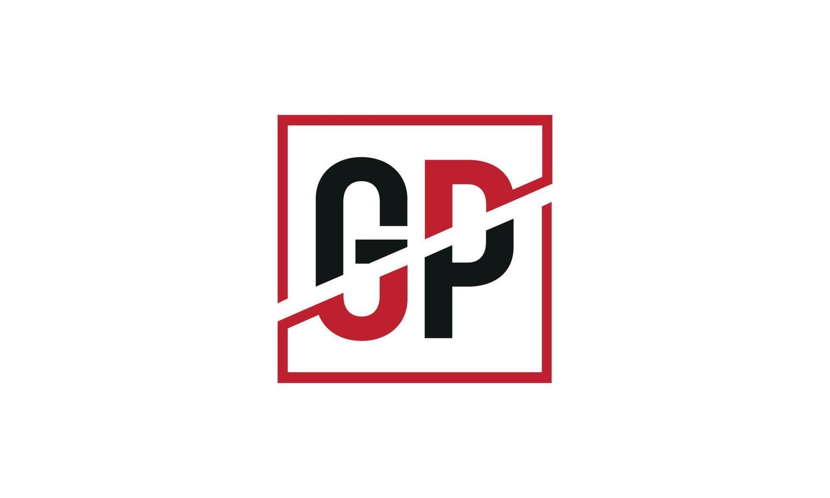 GP logo design. Initial GP letter logo monogram design in black and red color with square shape. Pro vector