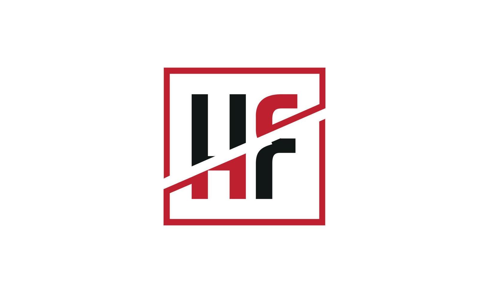 HF logo design. Initial HF letter logo monogram design in black and red color with square shape. Pro vector