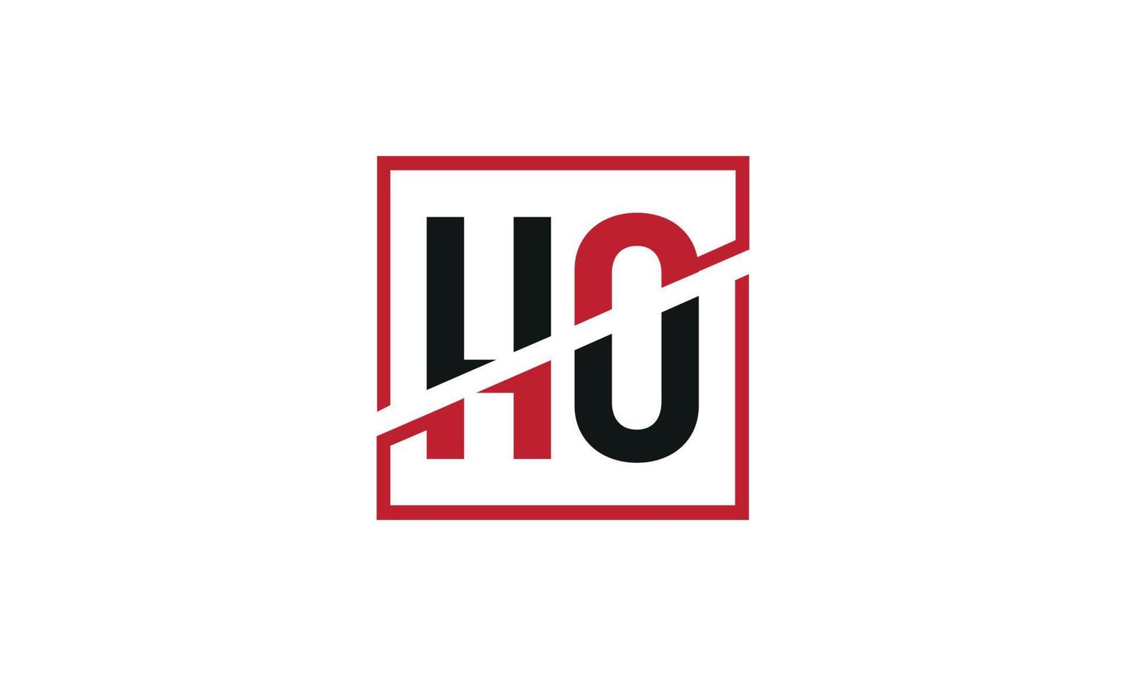 HO logo design. Initial HO letter logo monogram design in black and red color with square shape. Pro vector