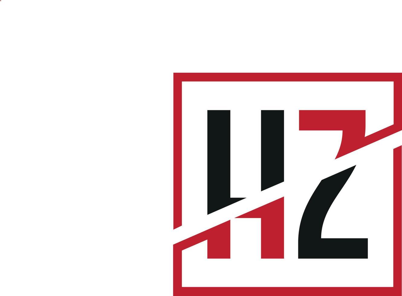 HZ logo design. Initial HZ letter logo monogram design in black and red color with square shape. Pro vector