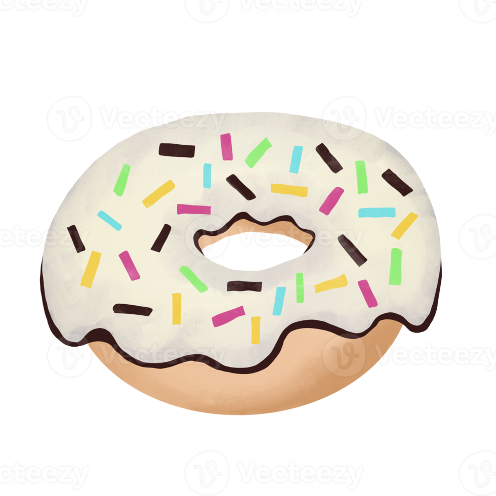 white chocolate donut with sprinkles illustration png